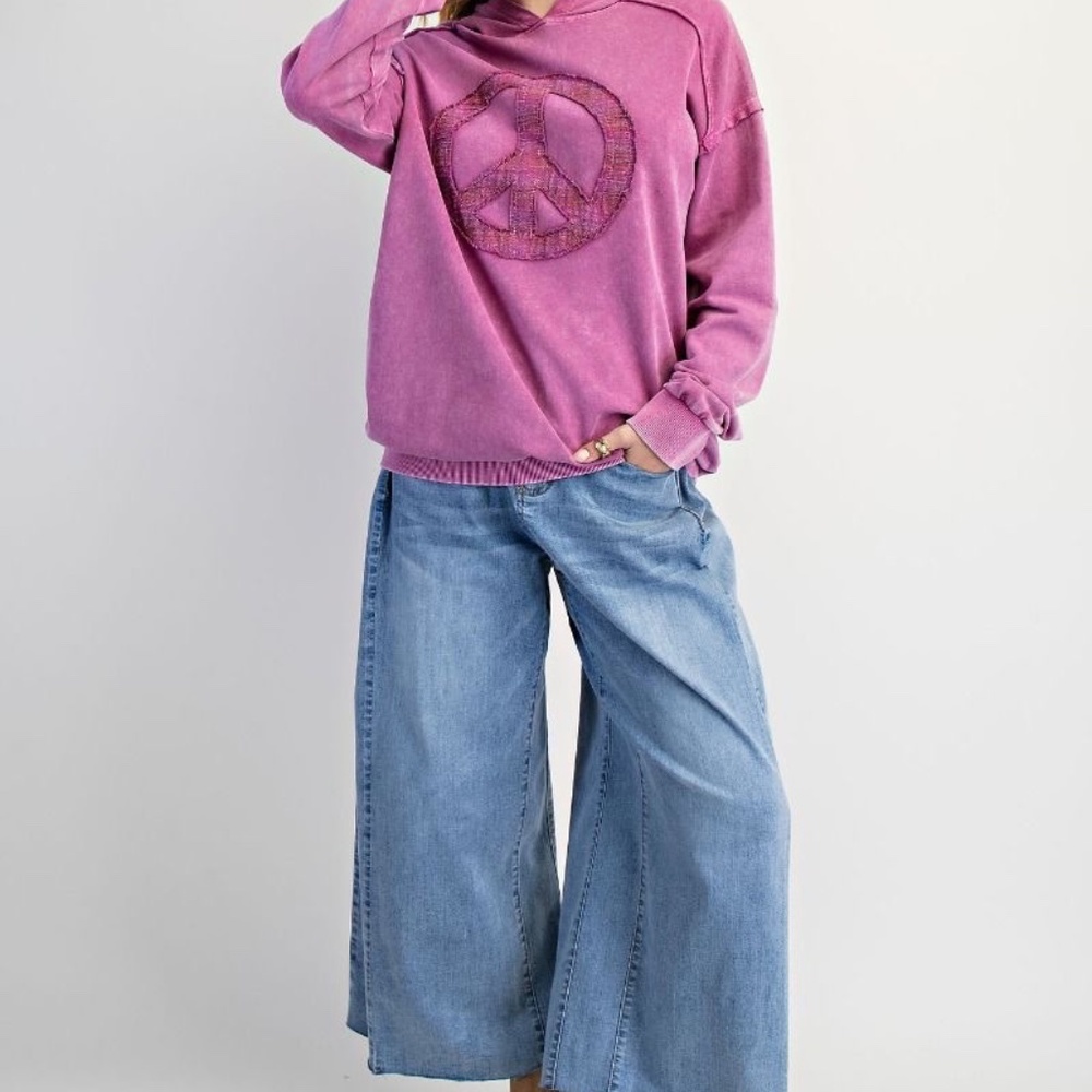 NEW EASEL CLOTHING WASHED TERRY KNIT PULLOVER PEACE HOODIE Purple SWEATSHIRT - Picture 7 of 10
